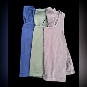 Set of Three Sleeveless Tops in Blue, Green, and Gray